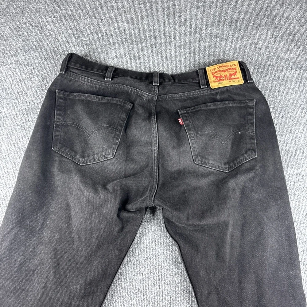 Levis 505 Jeans Men 38x32 Black Straight Leg Regular Fit Baggy Denim Workwear